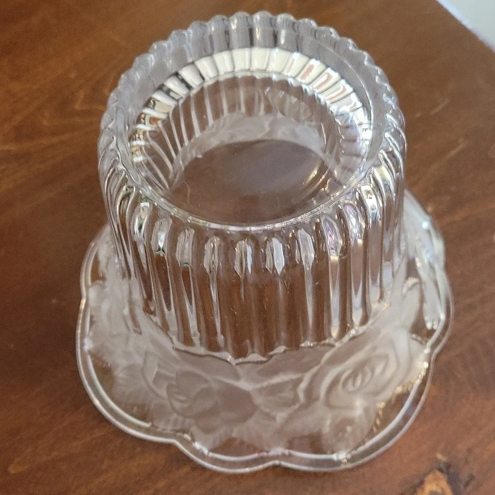VTG Frosted Rose Clear Cut Glass Potpourri Candy Dish Vase